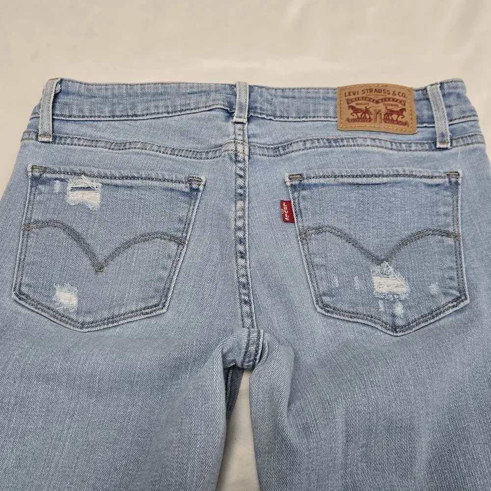 Levi's 711 Distressed Skinny Jeans Size 26 Waist Light Wash Blue